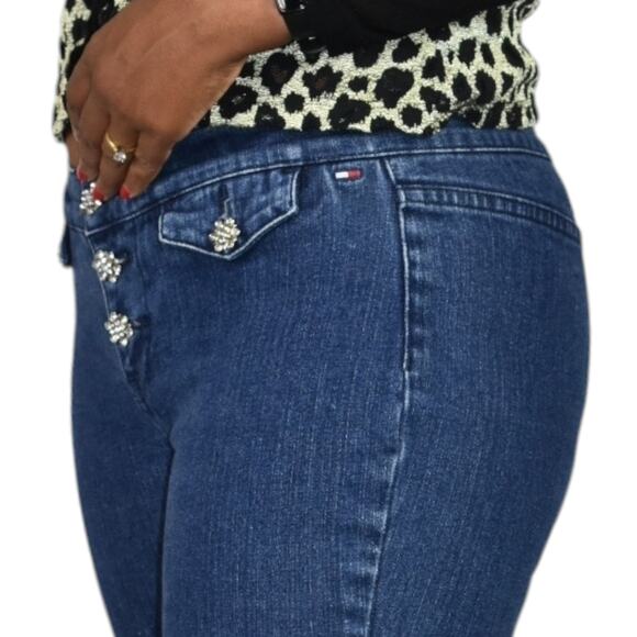 Vintage Tommy Hilfiger Button Fly Jeans Blue Flare Rhinestone Low Rise Retro 2 - Picture 7 of 16